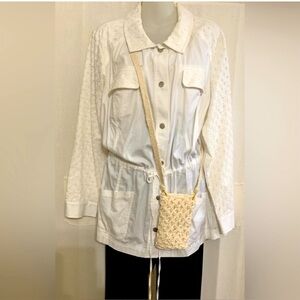 mini purse casual shoulder bag with gold Stylish crocheted beige/ white handmade